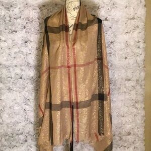 Beige Red Black Plaid Simmer Check Light Weight Wrap Scarf